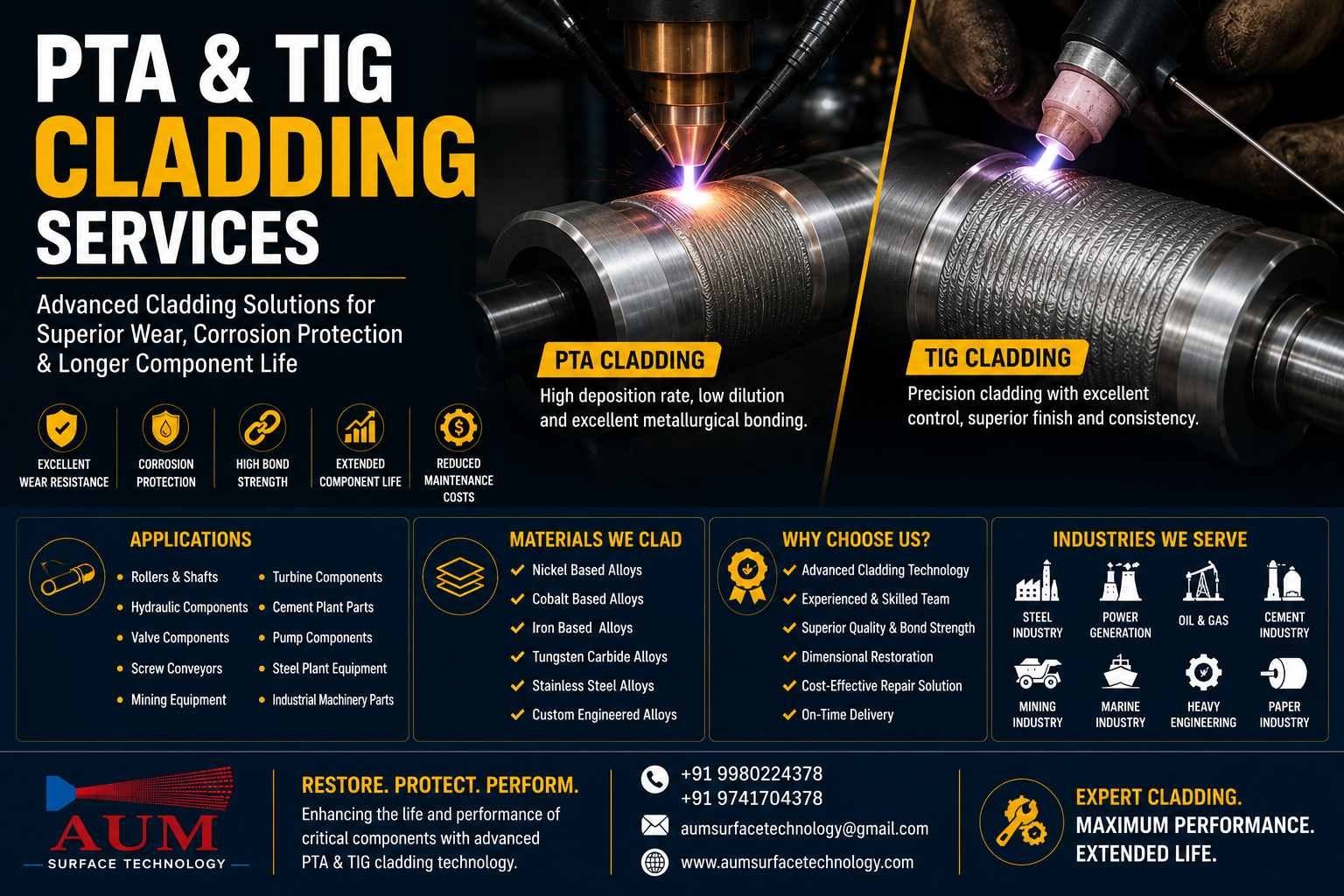 AUM SURFACE TECHNOLOGY - PTA & TIG Cladding Services
